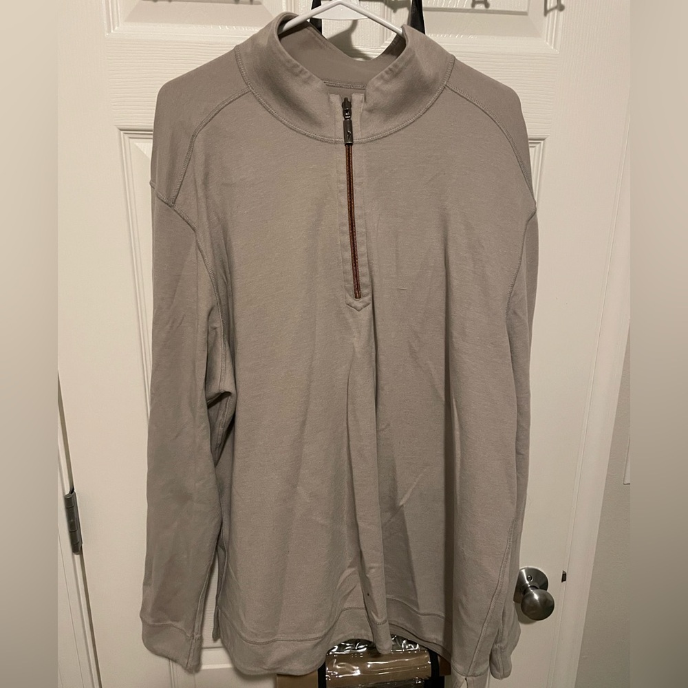 Tommy Bahama Men's 1/4 Zip Up Tan Cozy Long Sleeve Cotton Sweater Size XL.‎